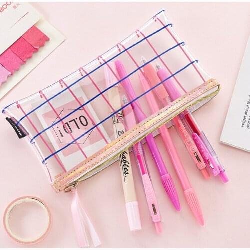 Cute creative Korea transparent PVC school student pencil bags stationery supplies,candy pencil pouch for kids gift