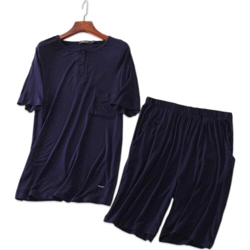 Summer Modal Pure color male Pajamas sets shorts sleepwear simple pijamas for men short sleeves homewear pyjamas men