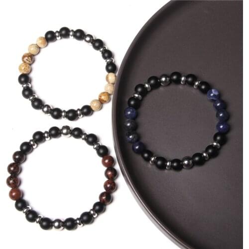 Men Bracelet Natural Stone Black Onyx Beaded Bracelets Rhodonite Sodalite Hematite Spacer Healing For Women Men Handmade Jewelry