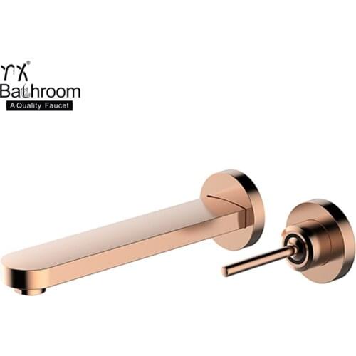 Bathroom rose Gold 360 degree rotation round bar handle Zinc Alloy handle Wall Mounted wash face basin faucet