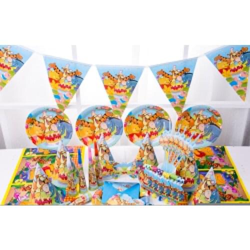 Bear theme party disposable tableware birthday party Pooh Tigger decorative tablecloth paper cup tray party decorative supplies