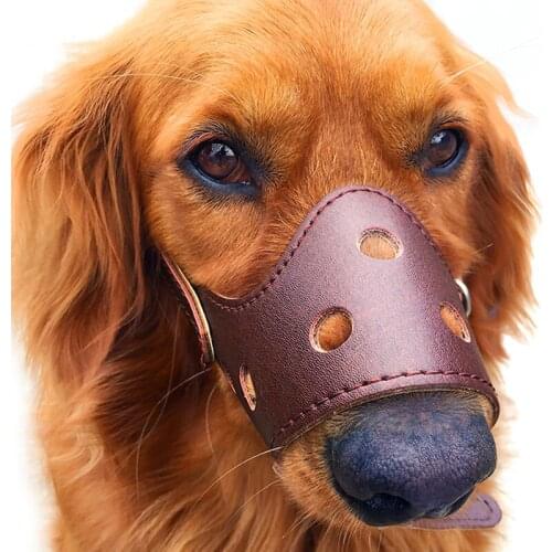 Adjustable Breathable Mask PU Leather Pet Dog Muzzle Anti Bark Bite Chew Safety for Small Large Dogs Mouth Soft Training E11443