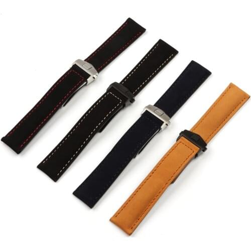 20mm Black Blue Brown Genuine Leather Watchband For TAG Heuer CARRERA AQUARACER Watch Strap Folding Buckle Logo On