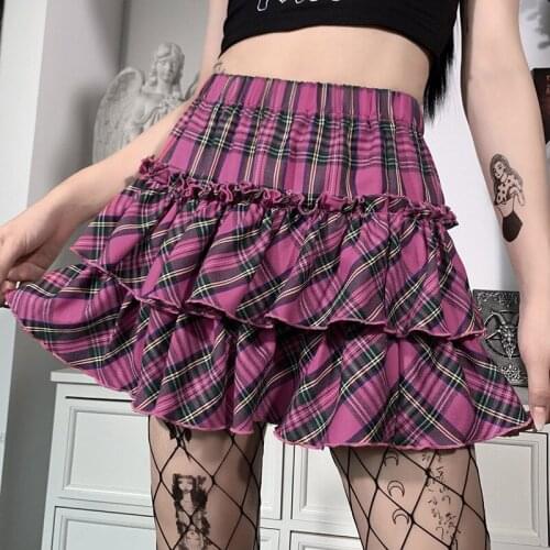 Ruibbit Hot Girl Pink Pleated Skirt Harajuku High Waist A Line Mini Skirts Mall Goth Aesthetic Ruffle Plaid Academia Skirts