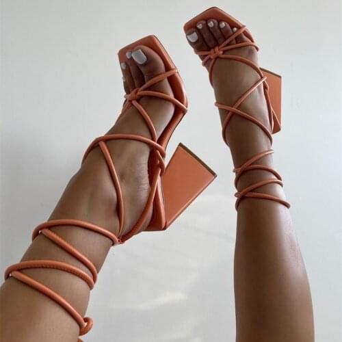 Termainoov Women Sandals High Heels Ankle Strap Lace Up Square Toe Sexy Party Shoes Heeled Big Size 9 Fashion Shoes Sandalias