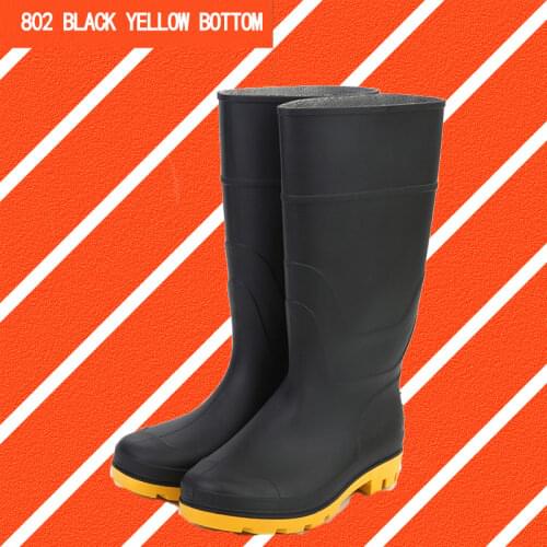 PVC Farming Boots Lightweight Safety Rain Boot Waterproof Slip Resistant Work Boots Plastic Rain Boots For Men Black Yellow Sole