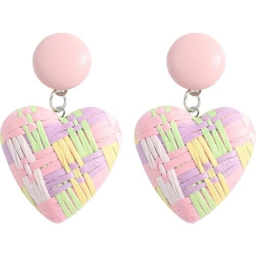 Dvacaman Rainbow Raffia Statement Earrings for Women New Design Love Heart Drop Earrings Handmade Bohemian Jewelry Dropshipping