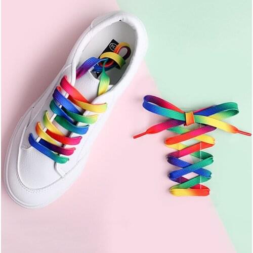 1Pair Canvas Shoelace Casual Chromatic Colour Shoelaces Colorful Laces Rainbow Print Flat Shoes Lace Adult Children Shoe Laces