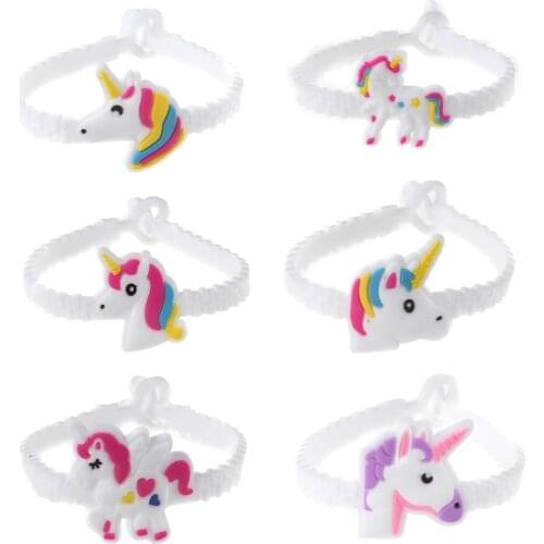 6 PCS Random Styles Unicorn Silicone Wristbands Rubber Bracelets Toys For Kids Boys Girls Adults Birthday Christmas Gifts
