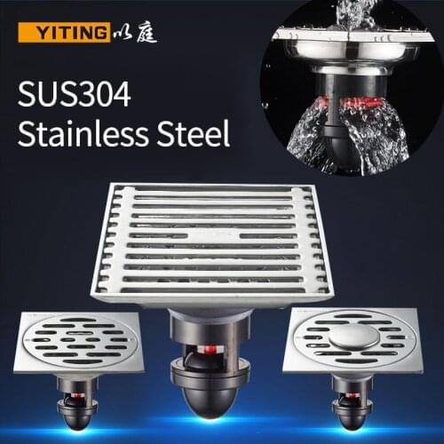304 Stainless Steel Bathroom Shower Floor Drain Square Drainage Deodorant Floor Drain Sealed Against Water Floor Drain 10cm