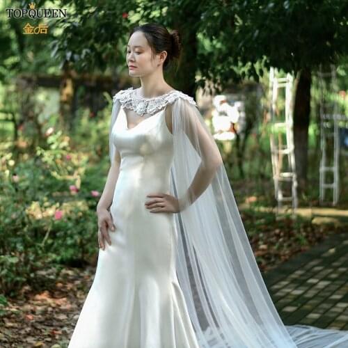 TOPQUEEN G18 Bolero Cardigan Women Bridal Cape Bridal Shawl Lace Embroidery Simple Ladys Custom Chiffon Stole Woman Wedding