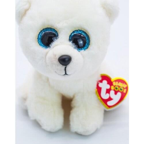 Ty Beanie Boos Big Eyes Stuffed Animal Crooked Bear White Bear Plush Toy Doll Ornaments Soft Bedside Toys Doll Gift Kids 15CM