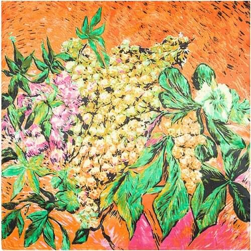 60cm * 60cm Spring new oil painting flowers leaves Ms. simulation silk scarf small square scarves