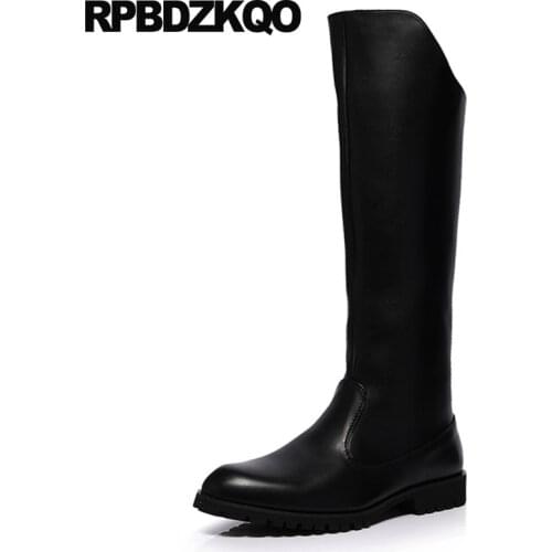 Military Winter 2019 Faux Fur Waterproof Zipper Plus Size Flat Big Combat Tall Mens Knee High Leather Boots Riding Army Shoes