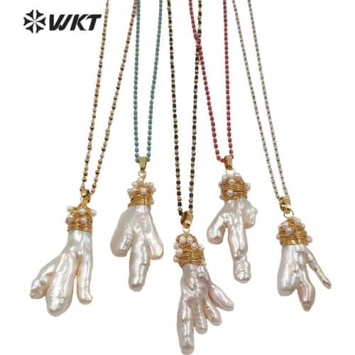 WT-JN116 WKT Colorful Beads Baroque Pearl Necklace Electroplated Wire Wrapped Irregular Pearl Women Fashion Jewerly Necklace