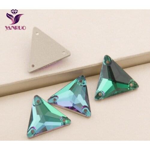 YANRUO Emerald 3270 Triangle Sew on Rhinestones Crystal Big Stones Green Strass Sewn on Dress
