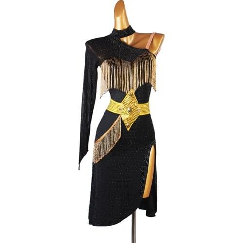 New Latin Dance Dress Latin Skirt Competition Dress Costumes Performing Dress Sparkly Rhinestones Adult Customize Children