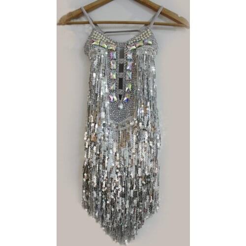 New style latin dance costume sexy silver tassel latin dance competition dress for women child latin dance dresses S-4XL F25