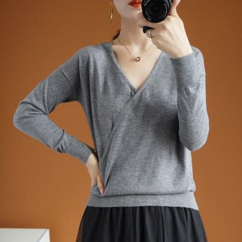 Winter New Fashion 100% Pure Wool Knitted Women Sweater V-neck Pullover Standard Cashmere Knitwear Sexy Warm Female Jumpers
