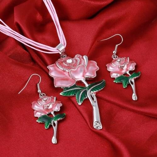 New Fashion Charm Jewelry Silver Plated Pendant Rope Chain Crystal Choker Statement Bib Necklace Jewelry Sets For Women 2pcs/set