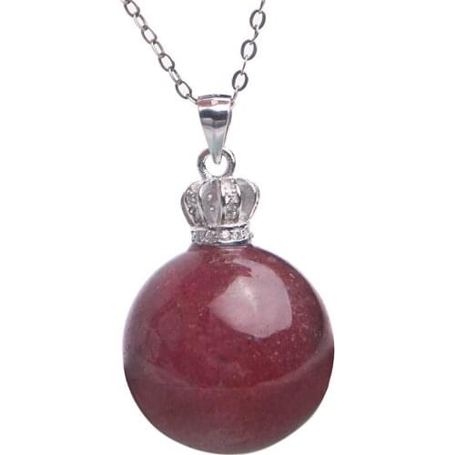 Necklaces & Pendants Natural Stone For Women and Men Red Strawberry Quartz Crystal Crown Beads Ball 20mm Free Shipping