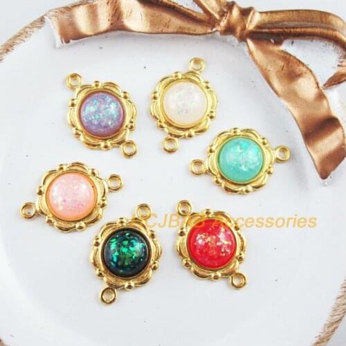 12 New Flower Charms Good Plated Retro Mixed Round Resin Connectors 15x23mm