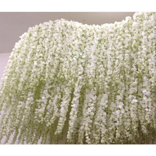 2M long White Elegant Artificial Orchid flower Wisteria Vine Rattan Wedding flower Garland Home Ornament Party Decoration 850pcs
