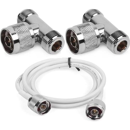 3pc/lot 3 Way N Male Jack to 2 N Female Connector T RF Adapter & 1m N male to N male Connector Cable for Antenna Signal Repeater