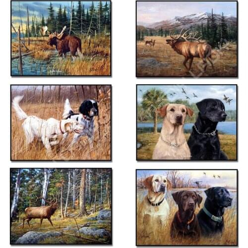 5D Diamond Embroidery Anmial Rhinestones Cross Stitch DIY Diamond Painting Deer with Dogs Diamond Mosaic Picture Home Decor Gift