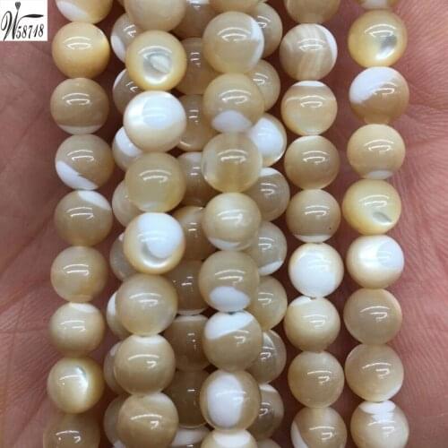 Free shipping Women Fashion Jewelry 6mm Mother of pearl Shell Round Art Loose Beads 15" G8633