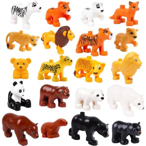 Zoo Animals Series Big Building Blocks Parts Compatible Duplos Bricks Bear Tiger Elephant Panda Educational Children Toys Gift