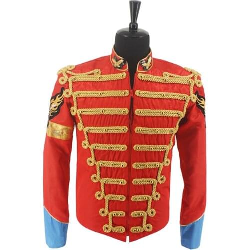 Plus Size 3XL Fashion Retro Punk MJ Michael Jackson Red Military Army Royal Retro England Style Mens Threading Jacket 1980S