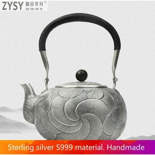 Pure silver Kung Fu tea set, manual production pure silver 999 do old burn water kettle mention beam pot, office gift collection