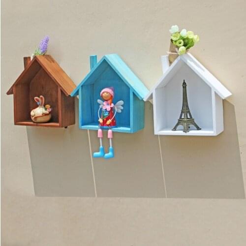 Wood Storage Box Wooden Holder Box Wall Hanging Decorative Storage Box Flower Pot House Pattern Storage Holders & Racks