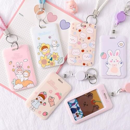 Women Men Business Card Holder Cartoon Cute Retractable Credit Card Holders Bank ID Holders Badge Child Bus Card Cover Case