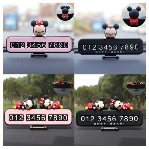 Disney Mickey Heat Resistant ABS Temporary Parking Card Phone Number Stand Car Interior Fitting Cartoon Sticker with Luminous