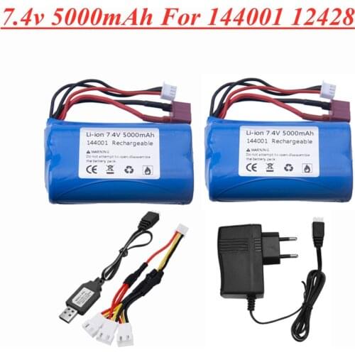 For Wltoys 12428 144001 RC Four-wheel RC Vehicle Car Model Upgrade 2s 7.4v 5000mAH Lipo Battery T Plug and battery charger set