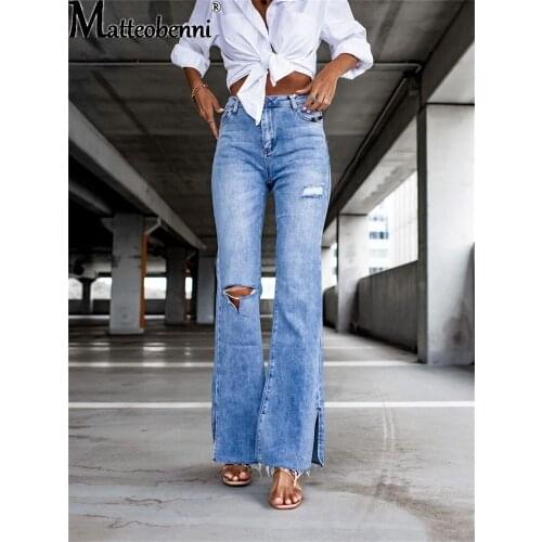 Womens Loose Fit Jeans 2021 Ripped Wide Leg For Women High Waist Blue Wash Casual Cotton Denim Trousers Autumn Baggy Jean Pants