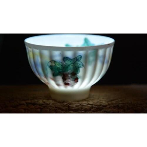 Antique Chinease MingDynasty porcelain cup,DOU CAI,grape,Handicrafts,best collection&adornment, Free shipping