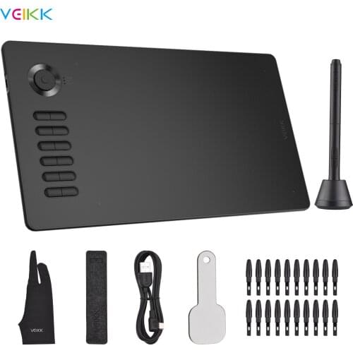 VEIKK A15 Pro Graphic Drawing Tablet with 8192 Sensitivity Battery-free Pen 12 Hotkeys & Functional Dial 10x6Inch 250RPS 5080LPI