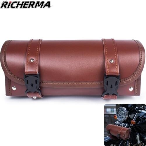 Richerma Motorcycle Bag Black Leather Waterproof Portable Motorbike Bag Tool Bag