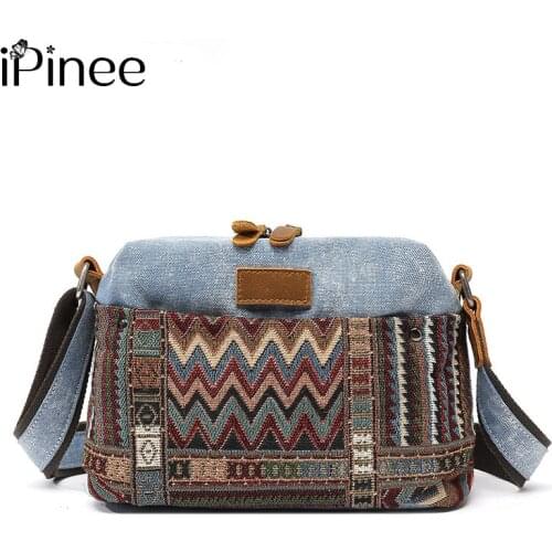 IPinee new ladies shoulder bag literary retro canvas diagonal bag national pattern female canvas college students casual light