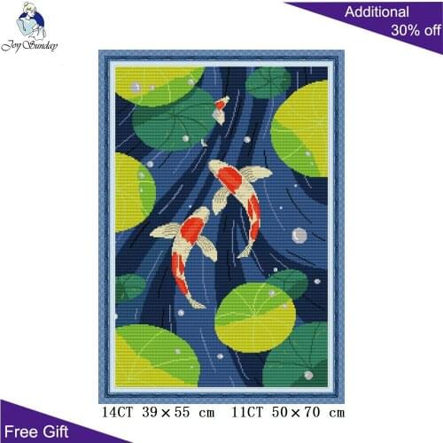 Joy Sunday Koi Embroidery Home Decor DA342 14CT 11CT Counted and Stamped Auspicious Carp Cross Stitch Kits