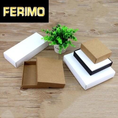 20pcs/lot Kraft black white gift packaging box kraft blank carton paper gift paper box with lid Gift carton cardboard boxes