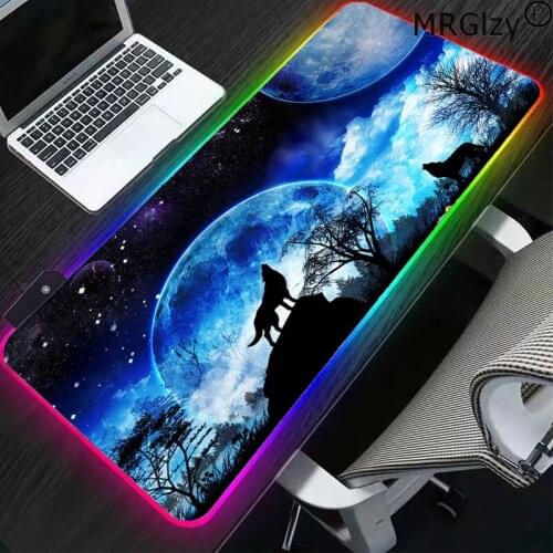 MRGLZY anime Mouse pad wolf led big gaming accessories office desk mat RGB household carpet mat XXL waterproof non-slip mat