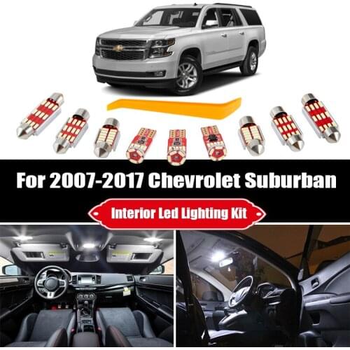 14pcs For 2007-2016 2017 Chevrolet Suburban White LED Light Ceiling Bulbs Interior Kit Tahoe Map License Plate Lamp Accessories