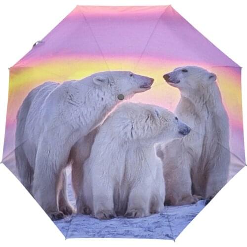 Cute Polar Bear Umbrella Automatic Travel Three Folding Umbrellas Female Windproof Rain Umbrella Women