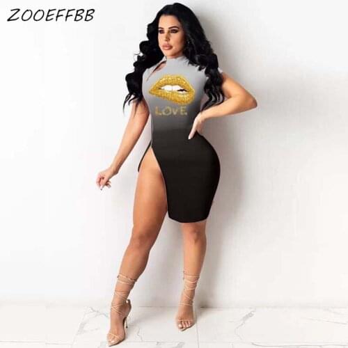 ZOOEFFBB Sexy Lips Mini Tshirt Dress Vacation Outfits for 2021 Fashion Women Aesthetic Print Summer Clothes Birthday Split Dress