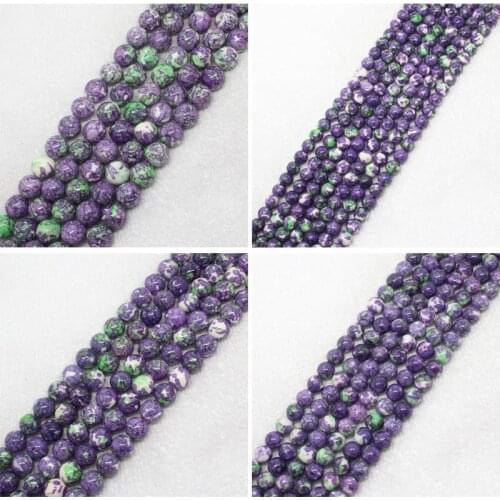 Mini. Order is $7! 6-14mm Purple Multicolor Snow Jades stones Round DIY Jewelry Making Loose beads 15"