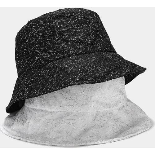 Fashion Summer Thin Bucket Hat For Women Black White Silver Wire Panama Fisherman Hat Lady Foldable Sunscreen Sun Cap chapeau